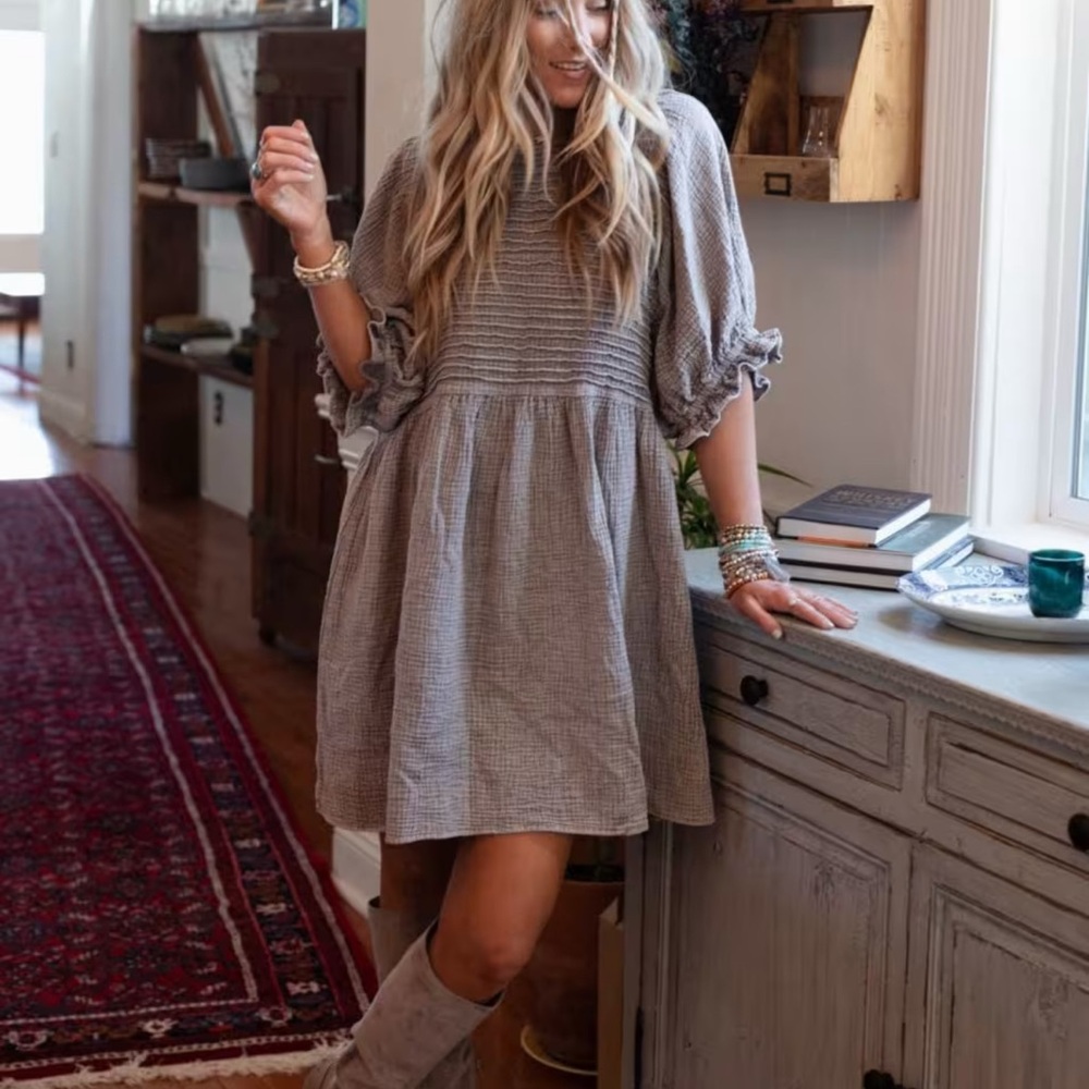 Three Bird Nest Puff Sleeve Mini Dress